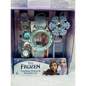 Disney Frozen Flashing Watch & Bracelet Set Elsa Anna Kids New